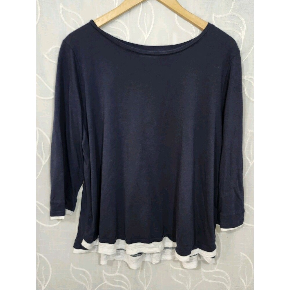 J.Jill Women’s Large Navy Blue White Layered Look Shirt
